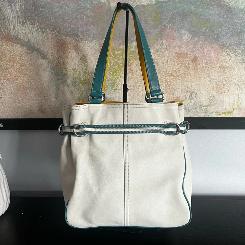 Vintage Y2K 2003 Coach Teal/Yellow/White Hampton Carryall 9286